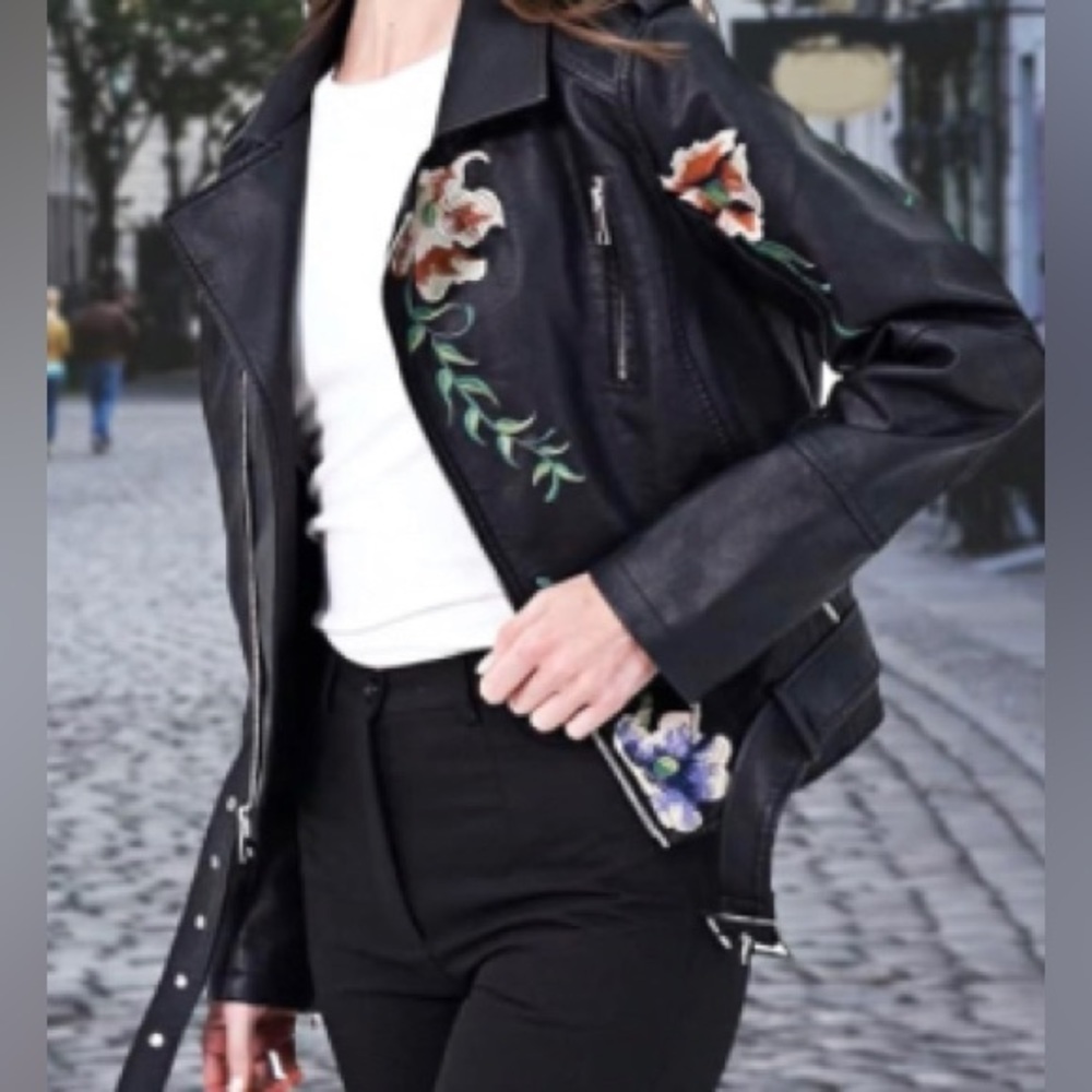 Host Pick Faux Leather Floral Moto Jacket - Picture 6 of 12